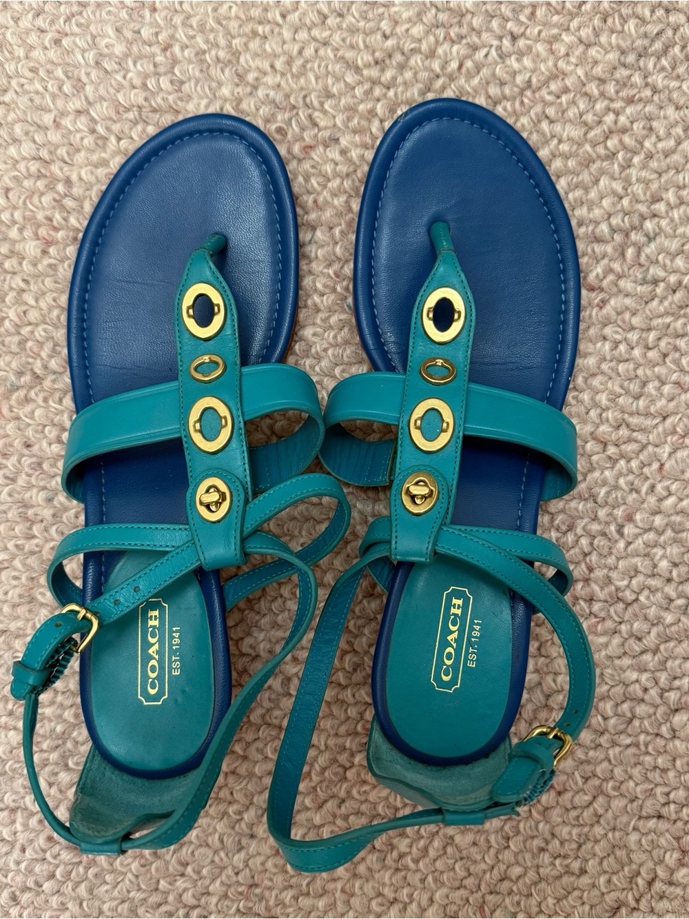 Genuine Coach Blue and Teal
Gladiator Sandals with Adjustable Straps - Picture 3 of 11